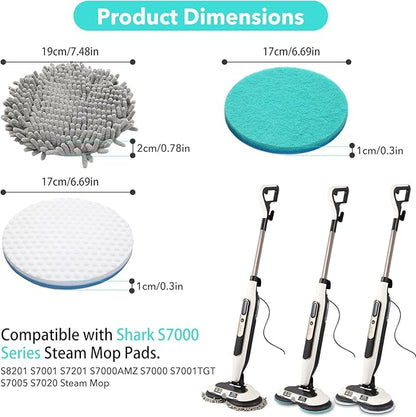 Frescares S7000 Magic Sponge Eraser Steam&Scrub Mop Pads Kit for Shrak,S8201 S8001 S7001 S7201 S7000AMZ S7005 S7020 S7001C All-in-One Hard Floor Steam Mop (6White)
