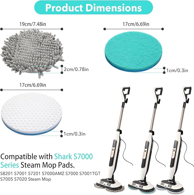 Frescares S7001 Upgraded Steam&Scrub Mop Pads Kit for Shrak,S8201 S8001 S7000 S7201 S7000AMZ S7005 S7020 S7001C All-in-One Hard Floor Steam Mop (2Green2White2Grey)