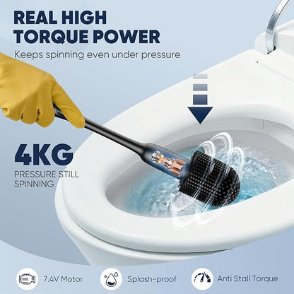 EKZ Electric Toilet Brush with UV Stain Detection, High-Torque Deep Cleaning, Dual-Speed 80/200 RPM, Silicone Brush Head, Wall-Mounted Holder, Type-C Rechargeable, Black