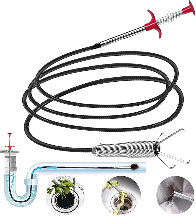 116" Drain Snake, 4-Claw Flexible Grabber Claw for Sink/Shower/Bathtub, Narrow Space Drain Hair Removal Tool