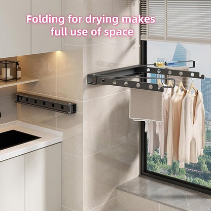 Wall Mounted Drying Rack Aluminium Free Swinging Folding Drying Rack Towel Rack (4 Arms) Space Saving Laundry Drying Rack for Laundry Bathroom Balcony Apartment Dormitory Caravan (Grey)