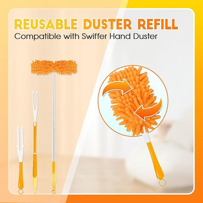 10Pcs Reusable Duster Refill Compatible with Swiffer Hand Duster +1 Handle, 360 Heavy Duty Duster Refills for Cleaning, Office, Ceiling Fan (10PCS+1Handle)