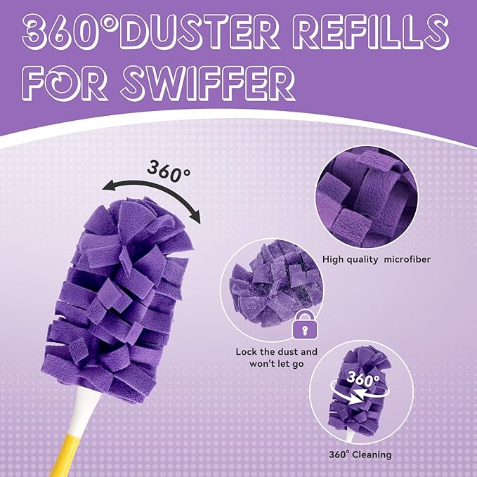 Fleece Reusable Duster Refill Compatible with Swiffer Hand Duster, 360 Heavy Duty Duster Refills, Washable Dusters Refills for Swiffer Duster Extended Handle, 6 Pack (Handle is Not Included)