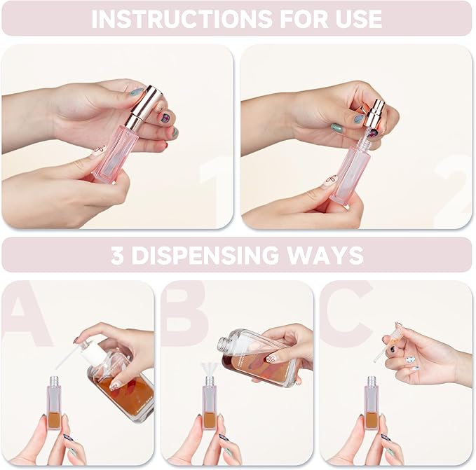 Perfume Refill Bottle, Mini Leak-proof Portable Perfume Travel Refillable Dispenser, 5pcs 10ml Empty Atomizer Sprayer, Pocket Glass Bottle with Funnel and Pipette for Cologne (Light Pink)