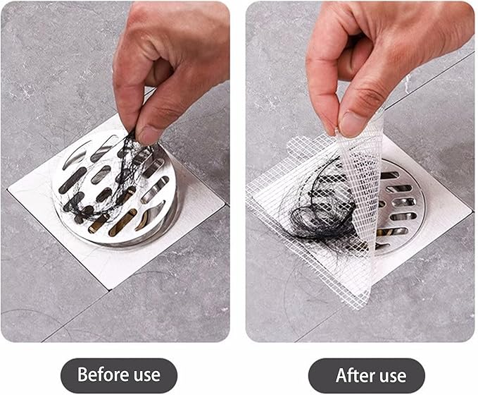 PRIMSOPH 6 Inch 30pcs Disposable Shower Drain Hair Catcher Mesh Stickers Floor Drain Sticker Disposable Drain Filter Hair Trap Sticker