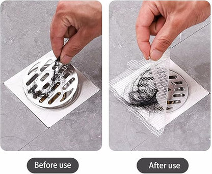 PRIMSOPH 6 Inch 30pcs Disposable Shower Drain Hair Catcher Mesh Stickers Floor Drain Sticker Disposable Drain Filter Hair Trap Sticker