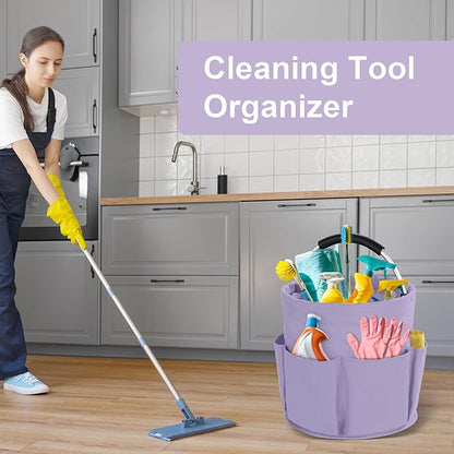 Cleaning Caddy with Handle, Cleaning Products Organiser, 17L Foldable Storage Basket, Cleaning Caddy Organiser, Portable Multi Cleaning Bucket Bag for Home, Garden (Purple)