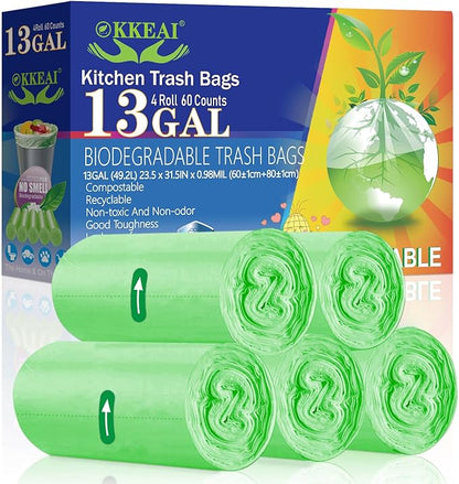OKKEAI Large Garbage Bags 13 Gallon Tall Kitchen Green Trash Bags 49 Liter Bin Liners for Lawn Yard,Home,Office,60 Counts (Fits 10-15 Gallon Bins)