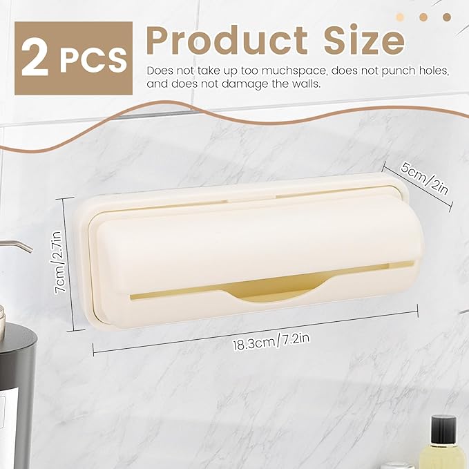 2 PCS Wall Mount Trash Bag Dispenser Roll Holder, Kitchen Garbage Bag Storage Box Roll Holder, Plastic Bag Holder Organizer Under Sink (Beige)