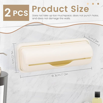2 PCS Wall Mount Trash Bag Dispenser Roll Holder, Kitchen Garbage Bag Storage Box Roll Holder, Plastic Bag Holder Organizer Under Sink (Beige)