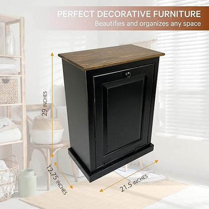Peaceful Classics Tilt Out Trash Cabinet Without Drawer - Wooden Pull-Out Cabinet, Decorative Trash Bin Cabinet for Kitchen, Bedroom, & Home Patio, 36-Quart Capacity, Black