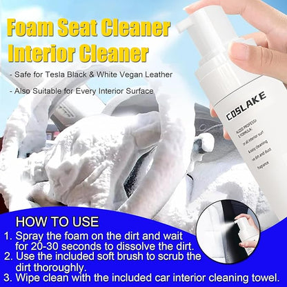 for Tesla Interior Cleaner Kit 9PCS, Foam Seat Cleaner Safe for Tesla Black & White Vegan Leather, with Screen Cleaner, Plastic Restorer, Car Detailing Kit for Model Y/3/S/X Accessories