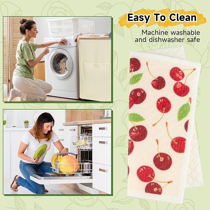 Polly Online Swedish Dishcloths for Kitchen,6 Pack Cloth Paper Towels Reusable Washable,Super Absorbent Dish Towels,No Odor,Biodegradable,Fruit Design
