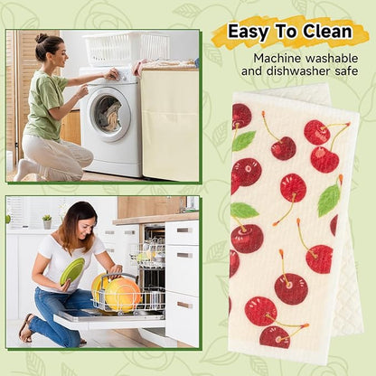 Polly Online Swedish Dishcloths for Kitchen,6 Pack Cloth Paper Towels Reusable Washable,Super Absorbent Dish Towels,No Odor,Biodegradable,Fruit Design