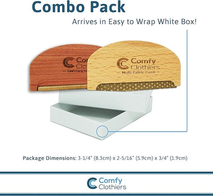 Comfy Clothiers Cedar Wood Cashmere Comb & Beech Wood Sweater Shaver Comb Combo Pack (One of Each Type) – Multi-Fabric Shaver Removes Pills, Fuzz and Lint from Garments