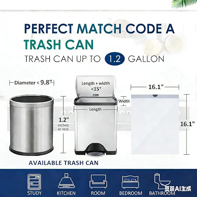 1.2 Gallon Mini Drawstring Trash Bags Garbage Bags, 120 Counts Small Strong Plastic Bags fit 4-5L Trash Can for Home Office Kitchen Bathroom Bedroom, White Waste Basket Liners