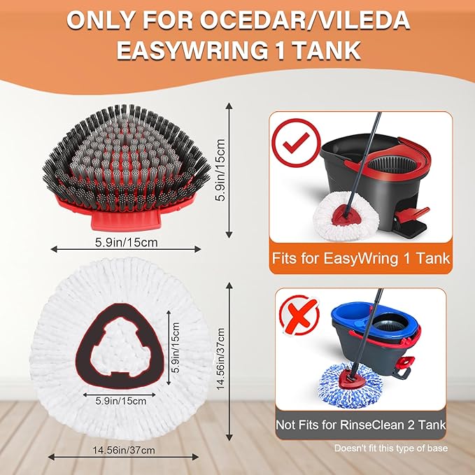 Fatmass 5 Pack Spin Mop Replacement for O Cedar EasyWring 1-Tank System,Include 4 Mop Replace Heads + 1 Upgrade Scrubber Brush, 100% Microfiber Mop Refills Deep Cleaning Machine Washable