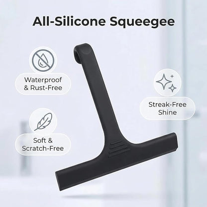 Silicone Shower Squeegee - All-in-One Design with Built-in Hook, 10 Inch Streak-Free Bathroom and car Cleaner for Glass Doors, Mirrors, Windows, Tiles Black