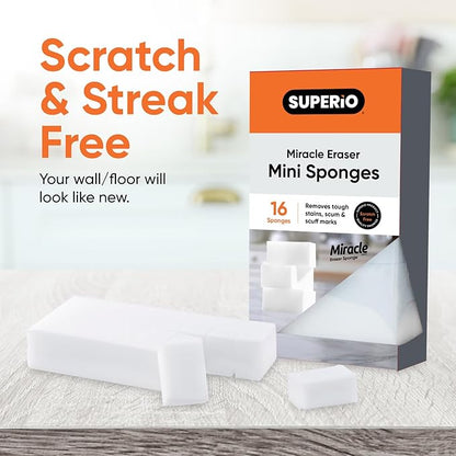 Miracle Eraser Sponge Melamine Sponge for Floor, Wall, and Furniture, Removes Scuffmarks, Mud, Grime, Dirt, and Tough Stains, Pack of 16 1 Inch Mini Cleaning Erasers.