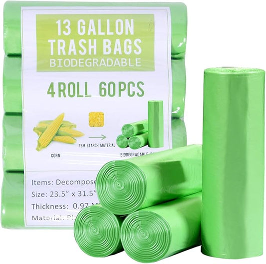 Jaoul Trash Bags 13 Gallon, Small Garbage Bags, Strong & Unscented Trash Bags for Kitchen, Bathroom, Office, Restroom, Car, Green, 60 Counts