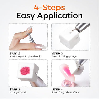 Modelones 150pcs Nail Sponges for Ombre, Nail Art Sponge with Grabbing Pen Reusable Soft Sponges for Gradient Ombre Blush Chrome Design Effects Professional Nail Stuff Supplies DIY