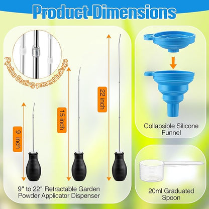 Diatomaceous Earth Powder Duster, Longer 9" to 22" Retractable Garden Powder Applicator Dispenser, 8 oz Bulb Duster Sprayer Insect for Home Organic Gardening Agricultural Supply(Black,1 Pcs)