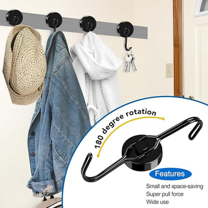 LOVIMAG Hooks, 120lbs+ Magnetic Magnet Hook 2025 Cruise Cabin Ship Essentials Heavy Duty Strong Refrigerator Fridge Hanging for Classroom Beach Vacation Kitchen Grills Home Mug Hanger (8 Pack), Black