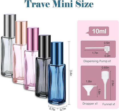 5 PCS Travel Perfume Bottle Refillable, 10ml Empty Mini Perfume Bottle Leakproof Perfume Atomizer Set for Travel, Cologne Bottle Portable Perfume Atomizer Refillable for Women and Men