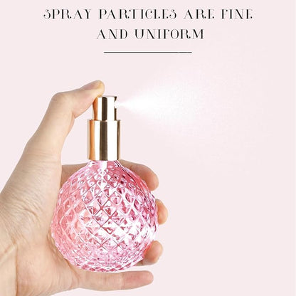 Pink Vintage Perfume Bottles Empty, 3.4oz 100ml Refillable Glass Perfume Atomizer, Reusable Travel Cologne Dispenser for Liquid Cosmetic Home Decor