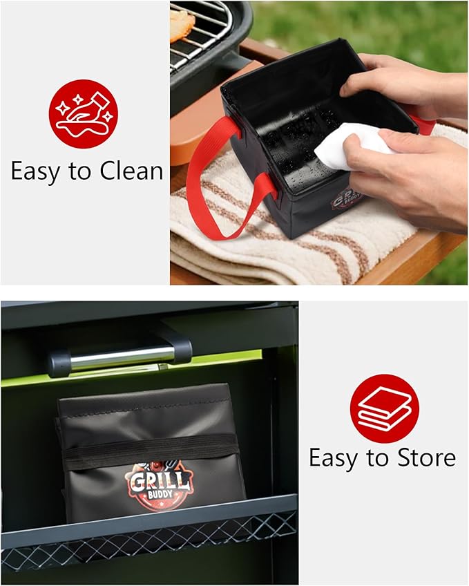 BS-VOG Grill Brush Dunk Tank, Collapsible Water Bucket with Sturdy Handles for Grill Brush Bristle Free, Stable Square Water Basin for BBQ Steam Cleaning (Only Soak Basin No Grill Brush)