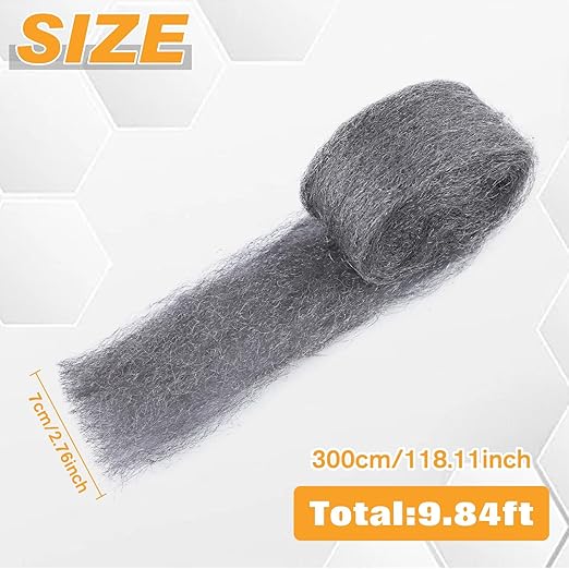 2 Packs Steel Wool Mice Control 2.75" x9.84Ft Gap Fill Fabric Hole Filler with Gloves & Scissors Wall Cracks Gap Blocker Protect Against Animals in Holes, Pipeline, Vents for House, Garage