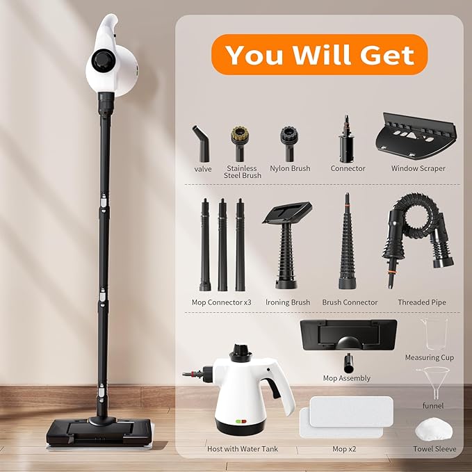 Steam Mop, Detachable Steam Cleaner 16-in-1 Lightweight Handheld Steamer for Hardwood Floors, Home, Tile,Wall Furniture, Clothes, Windows Cleaning