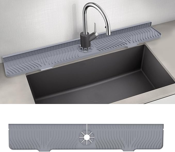 33inch Kitchen Sink Splash Guard Mat,Silicone Material Protects Faucet Handle from Dripping Water,Faucet Mat Splash Catcher,Multipurpose for Kitchen Sink, Sink Sponge Holder