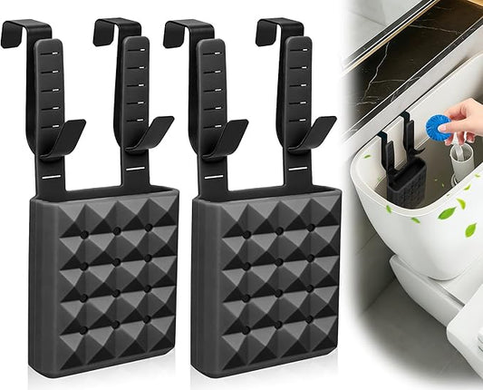 2Pcs Adjustable Toilet Tank Tablet Holder-Hanging Silicone Basket Carrier with Rustproof Hooks for Bowl Cleaner & Bleach Tablet Hanger Pouch Organizer, Accessory Fit Up to 7"Water Level