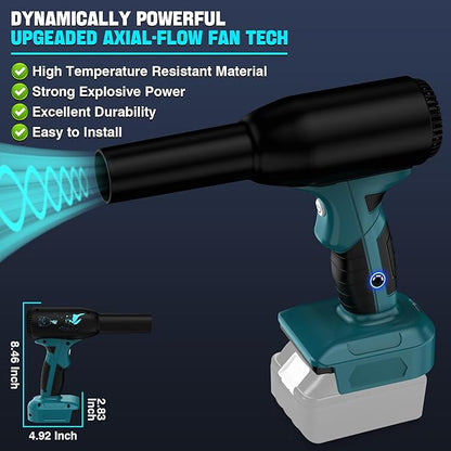Cordless Leaf Blower for Makita 18V Battery, Electric Leaf Blower with 90000RPM 3-Speed Mode, Handle Electric Blower for Blowing Leaves, Car Seats, Yard, Cleaning Keyboards (Tool Only)