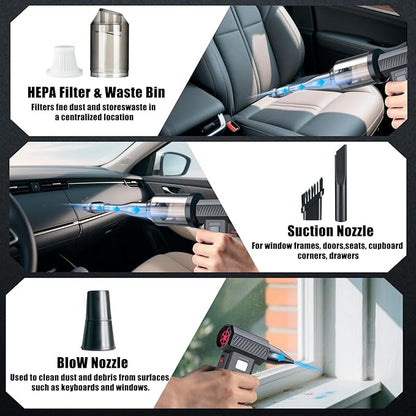 Compressed Air Duster and Car Vacuum Two-in-one，Household mini air blower gun，compressed air duster，Portable Handheld Car Vacuum Cleaner，Ideal for cleaning computers keyboards, outdoor cooling