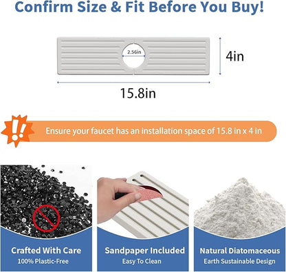 Faucet Mat for Kitchen Sink, Water Absorbent Kitchen Faucet Mat, Durable Sink Splash Guard with Raised Feet, Diatomite Fast Drying Kitchen Sink Faucet Mat, Bathroom Stone Drying Tray for Counter