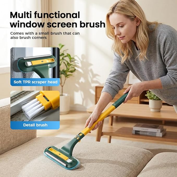 Window Screen Cleaning Brush,2 in 1 Window Screen Cleaner Tool with Squeegee,Mesh Screen Cleaner,Multi-Purpose Cleaning Brush for Patio, Door, Porch Screens (Blue)