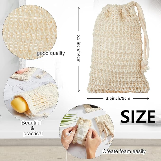 40 Pack Soap Exfoliating Bag Holder Set with 30 Pieces Mesh Sisal Soap Saver Bag Pouch and 10 Pieces Bamboo Wood Holder for Bath and Shower Use
