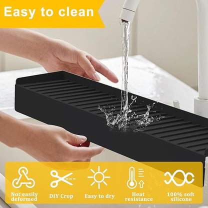 Kitlers Silicone Edge Protectors - Multifunction Sink Accessories, Splash Guard & Draining Mat for Kitchen, Bathroom Sink, Steel, Granite, Quartz Countertops(Black)