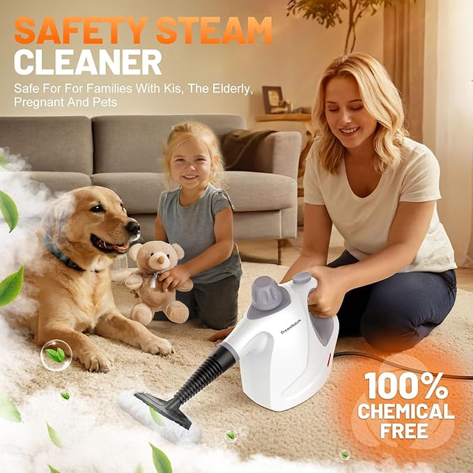 Pressurized Handheld Steam Cleaner-11-Piece Accessories, 15.2OZ Tank Hands-Free Steamer for Cleaning, Portable Handheld Steam Cleaner for Home, Upholstery, Car, Floor, Grout & More