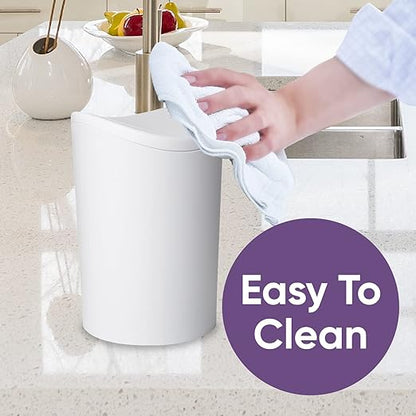 Superio Small Bathroom Trash Can with Lid, Modern White Mini Waste Bin with Swing Lid (1 1/2 Gallon, 6 Liter) Plastic Garbage Can for Kitchen, Bathroom, Bedroom, Office, Under Desk (4, White)