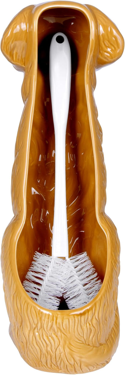 Golden Retriever Ceramic Toilet Brush Holder with Plastic Brush Set by Allure Home Creation