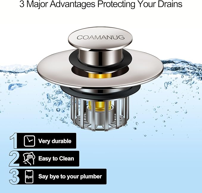 COAMANUG Bathtub Stopper | Pop-up Tub Stopper with Strainer, Shower Drain Hair Catcher | Bathroom Drain Plug | Drain Protector for 1-1/2 to 1-3/4" Bath Drain Hole