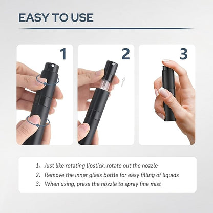 Fusupak Perfume Atomizer Travel Bottle Refillable: Cologne Sprayer Portable for Men - Mini Spray Empty for Refill - 8ml Small Size Black