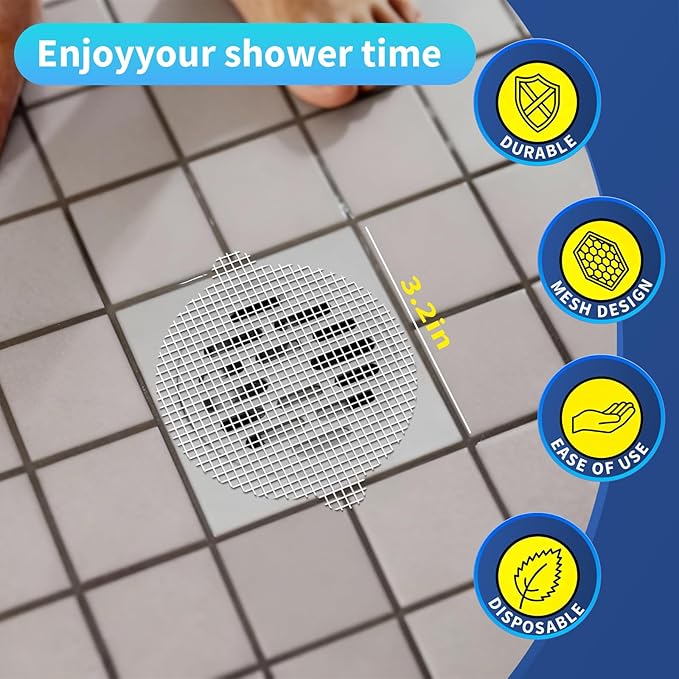 30 Pack,Disposable Mesh Hair Catcher for Shower & Tub Drains, Easy Install, Prevents Clogs, Bathroom Drain Protector