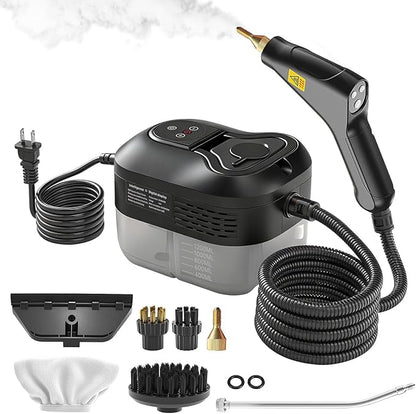 Powerful 2500W Handheld Steam Cleaner,15s Fast Heat-Up & High-Pressure Steam, 6-Level Adjustable Settings for Deep Cleaning on Floors, Kitchen, Bathroom, Car, Grout (Matte Black)