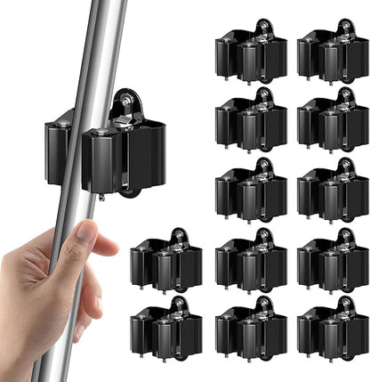 3-H Stainless Steel Broom Holder Wall Mount 12-Pack- Heavy Duty Mop Organizer, Wall Mounted Broom Storage with Secure Mounting for Kitchen Laundry Garage Bathroom (Space Saving)