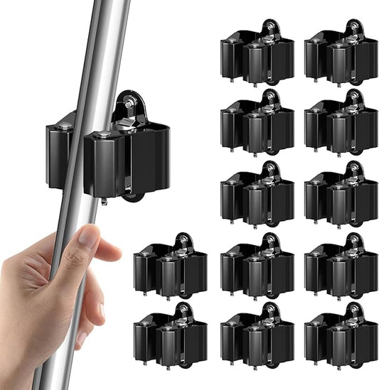 3-H Stainless Steel Broom Holder Wall Mount 12-Pack- Heavy Duty Mop Organizer, Wall Mounted Broom Storage with Secure Mounting for Kitchen Laundry Garage Bathroom (Space Saving)