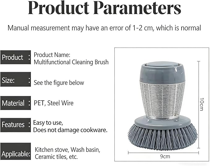 Comfort Grip Soap Dispensing Kitchen Scrub, Press-Type Dish Brush with Soap Dispenser, Replaceable Nylon Bristles, for Dishes Pots Pans Sinks Household Cleaning (2 Set)